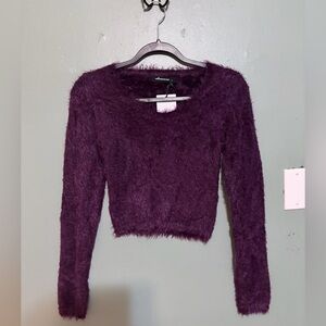 Olivaceous Purple Fuzzy Long Sleeve Sweater